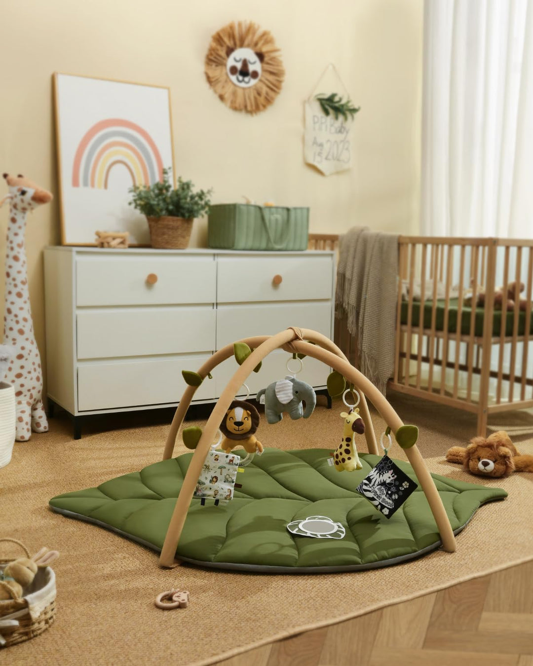 Blissful Diary Spielbogen Baby, Übergrosses Blattförmiges Spieldecke Baby Gym Activity Decke mit 6 A
