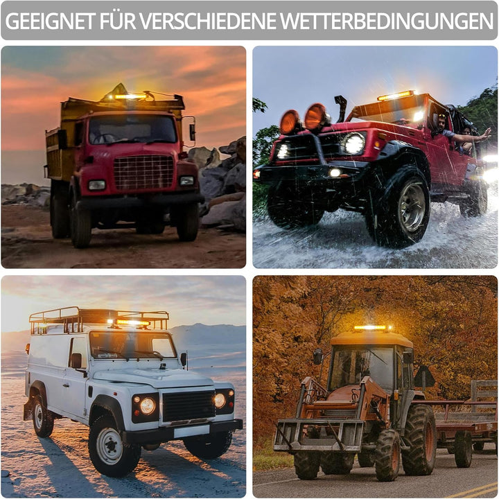 Justech 30 LEDs Rundumleuchte 7 Modi Blitzleuchte Schraube Starker Magnet Amber Gelb + Weiss Decke L