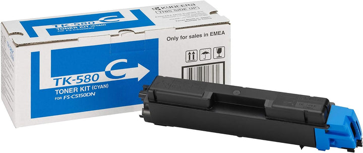 Kyocera TK-580C Toner Cyan, Original Tonerkartusche 1T02KTCNL0. Kompatibel für FS-C5150DN, Ecosys P6
