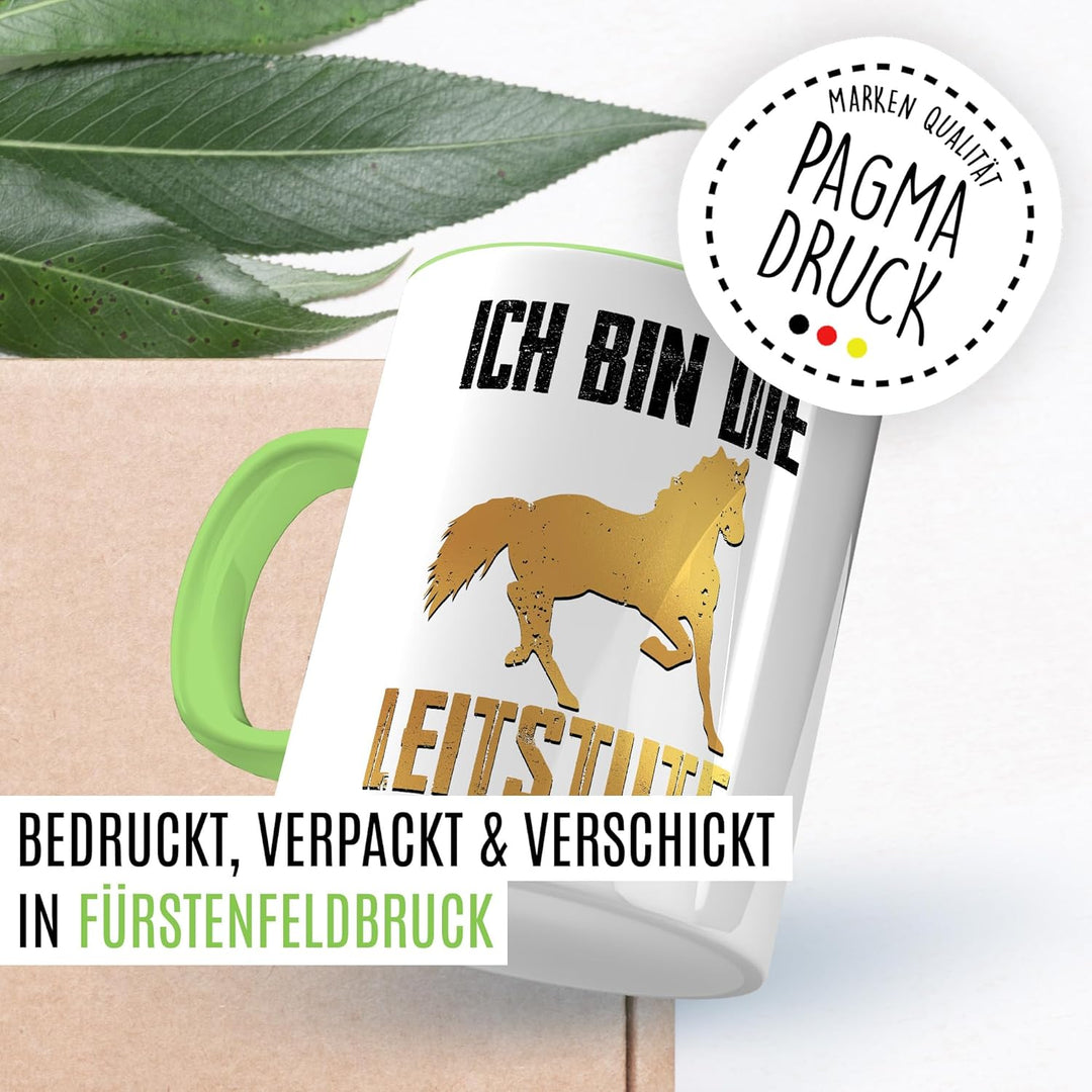 Tasse Mama Geschenk ich bin die Leitstute – Kaffeetasse 330ml aus Keramik – Mutter Pferde Humor Witz