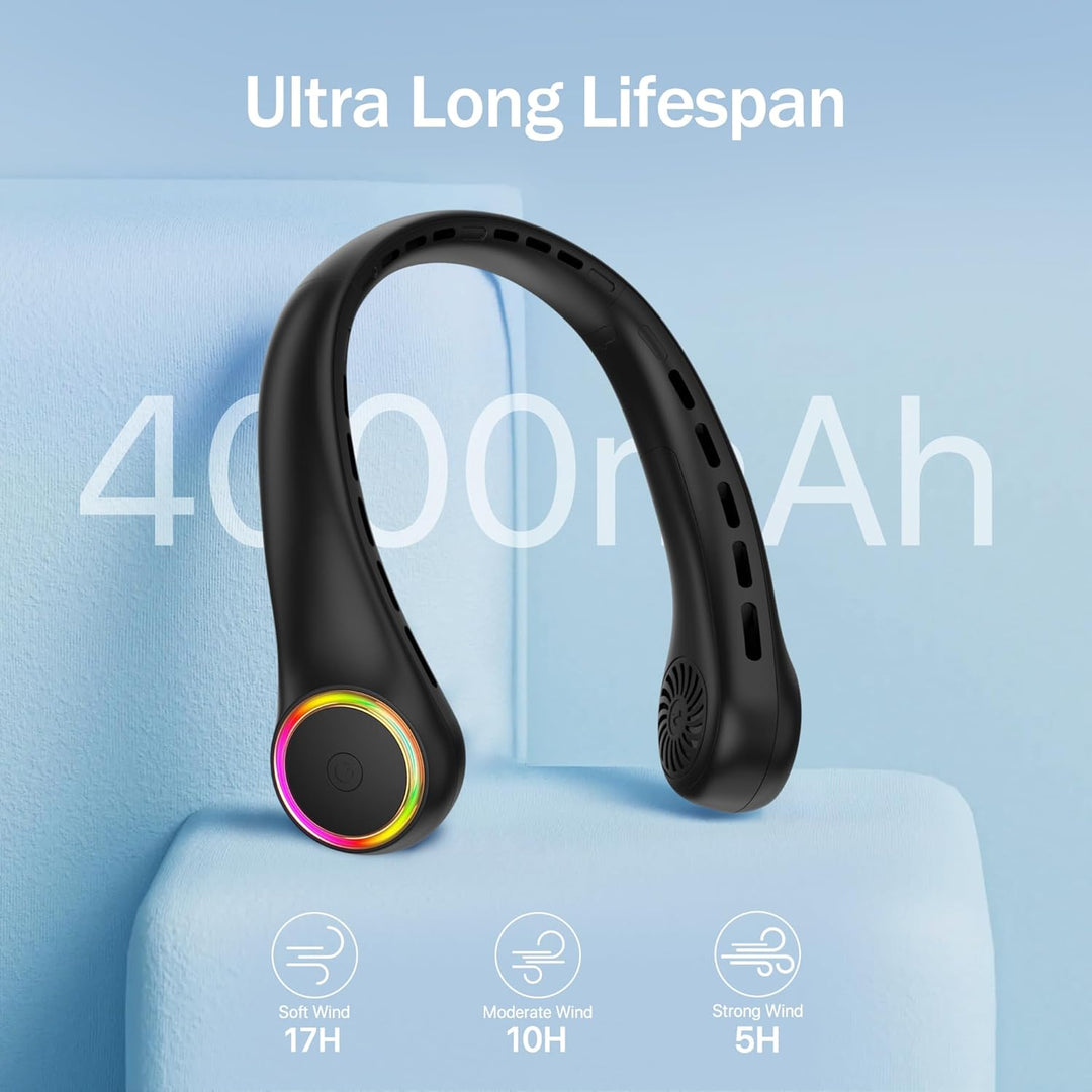 ITSHINY Tragbarer Ventilator für Hals, Leiser Mini USB Klein Camping 4000mAh mit 3 Geschwindigkeiten