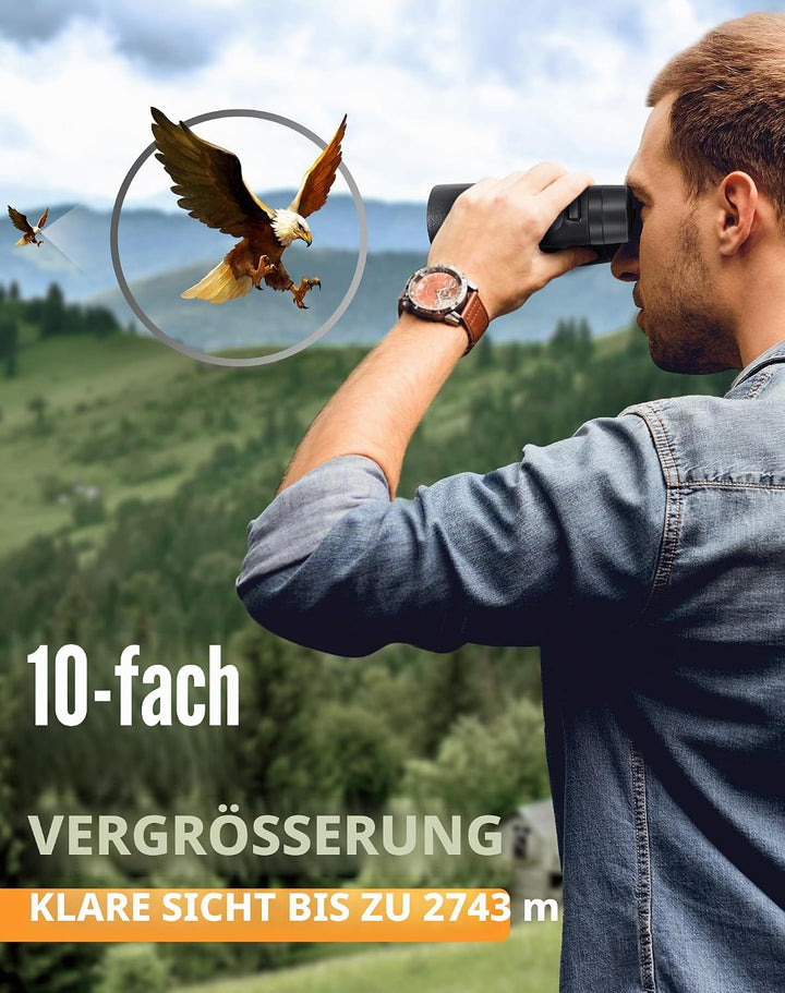 Fernglas Testsieger 10x42, Hochleistungs Vergrösserung Ferngläser, helle und klare Sichtbereich, für