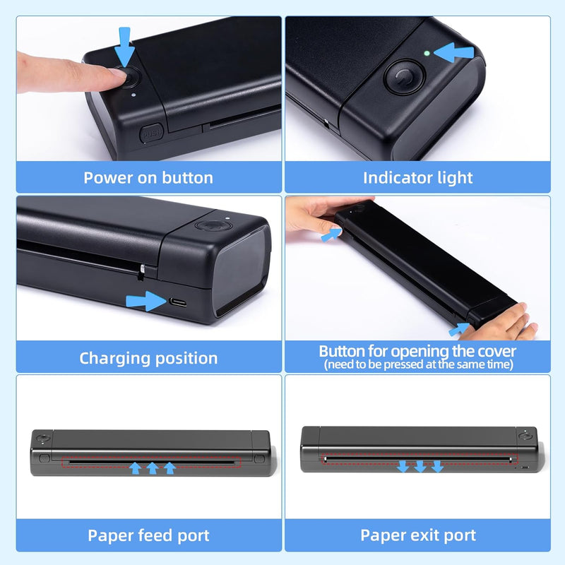 ASprink A4 Mobiler Drucker, M08f Bluetooth Multifunktionsdrucker UnterstüTzt Thermopapier A4 im Form