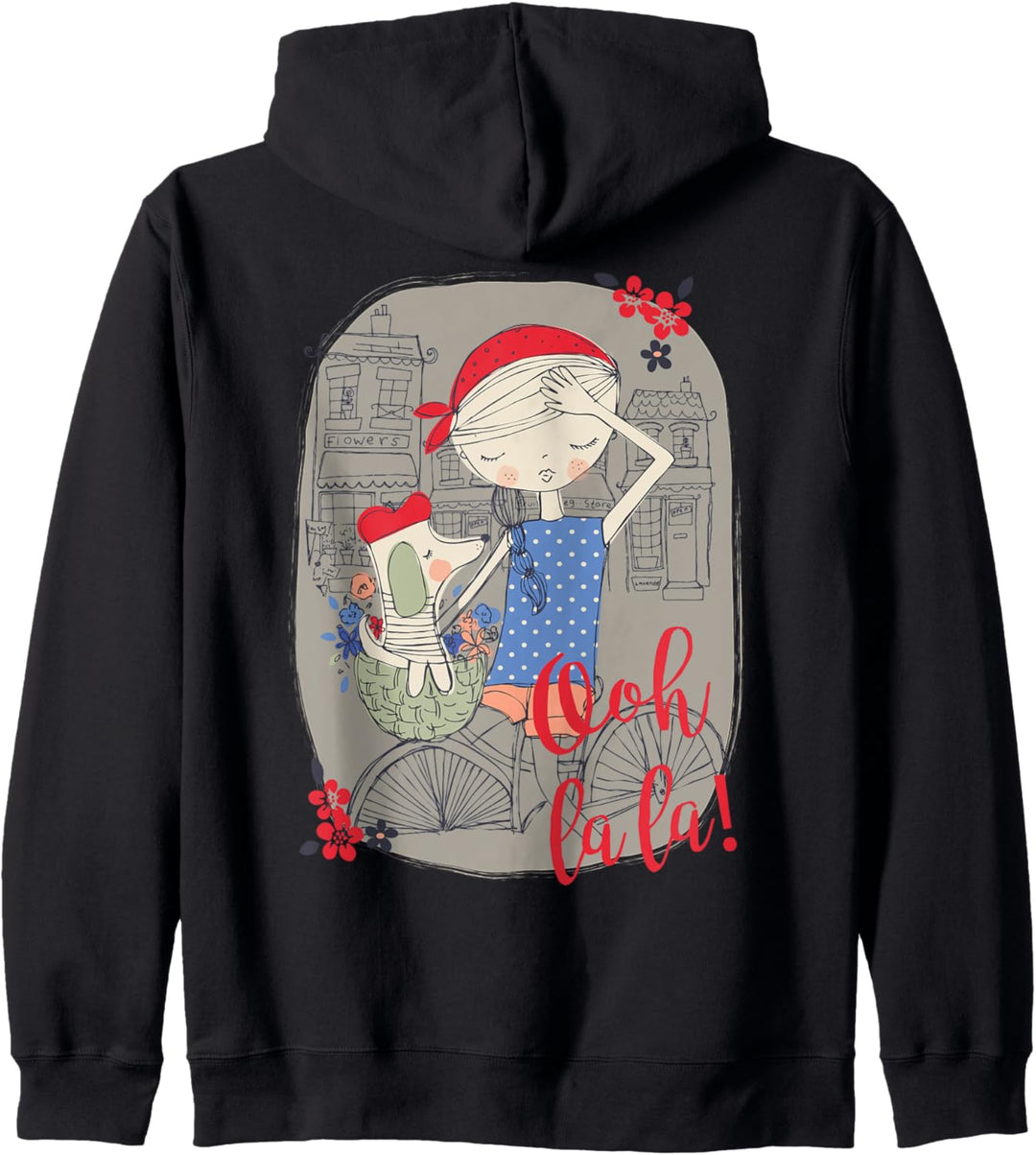 Paris Girl & Cute Dog Retro Souvenir Französische Frauen Kinder Mutter Kapuzenjacke