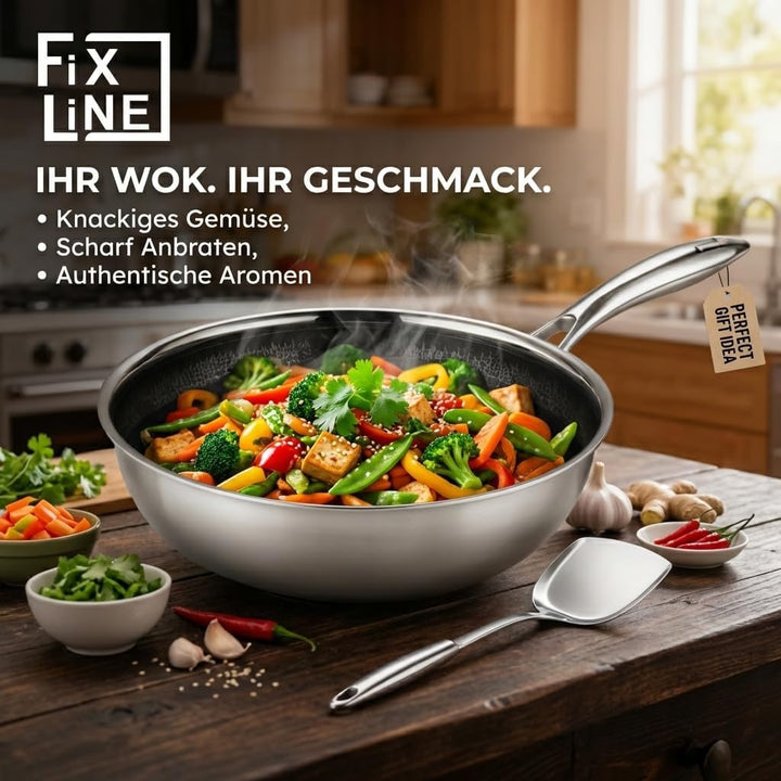 FIXLINE® BLACK FOREST Wokpfanne 28cm - Keramische Beschichtung - alle Herdarten inkl. Induktion - Ba
