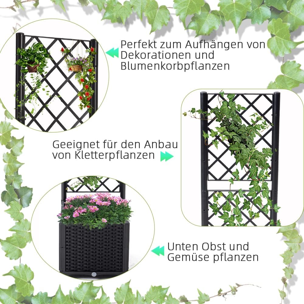 Mingone Pflanzgefäss mit Rankgitter Hochbeet Blumenkasten mit 1 Pflanzgefäss Wasserspeicher Balkonka