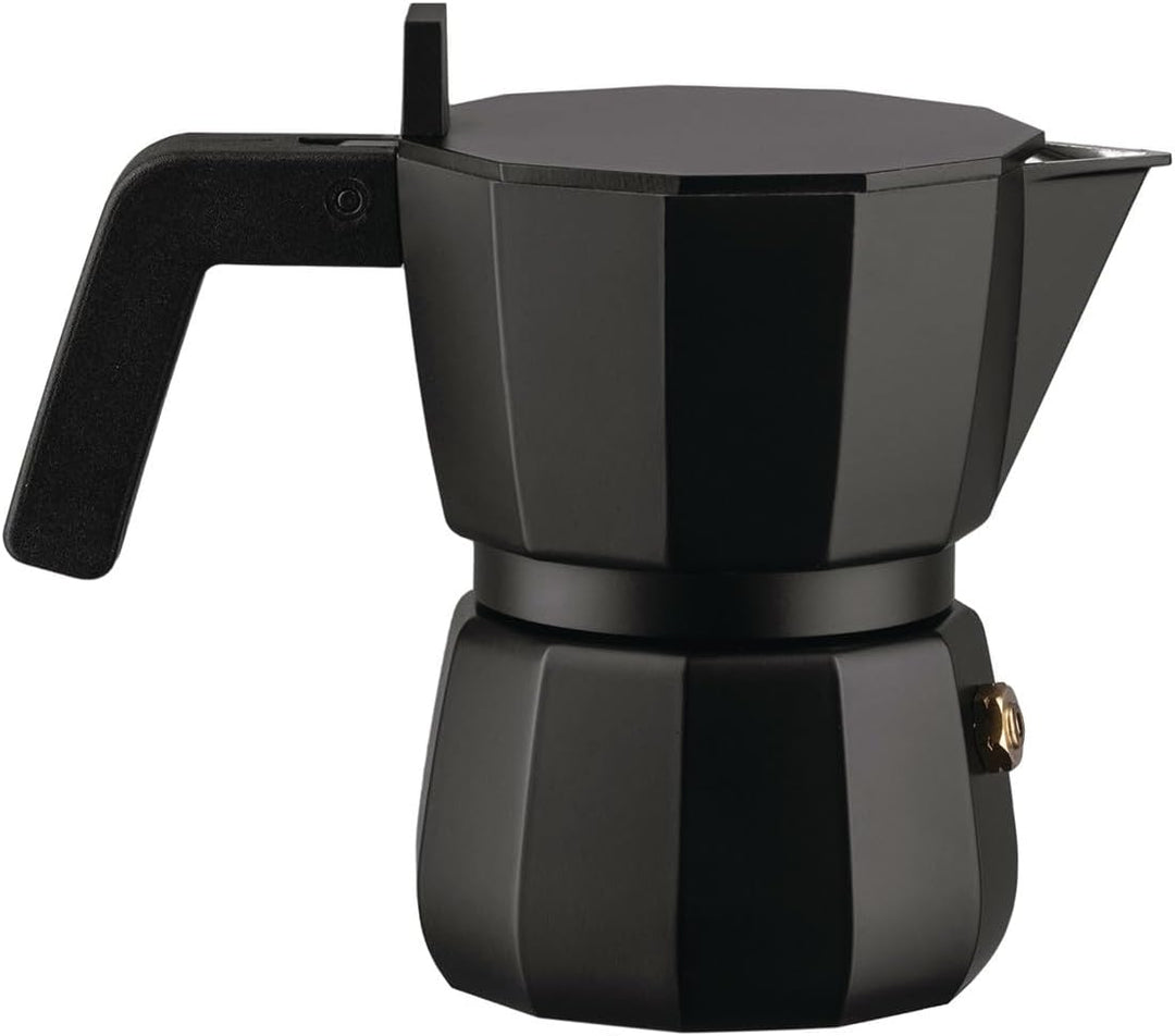Alessi Moka DC06/1 B - Design Espressokocher aus Gussaluminium, Griff und Knopf aus PA, Schwarz, 1 T