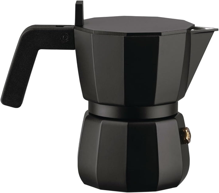 Alessi Moka DC06/1 B - Design Espressokocher aus Gussaluminium, Griff und Knopf aus PA, Schwarz, 1 T