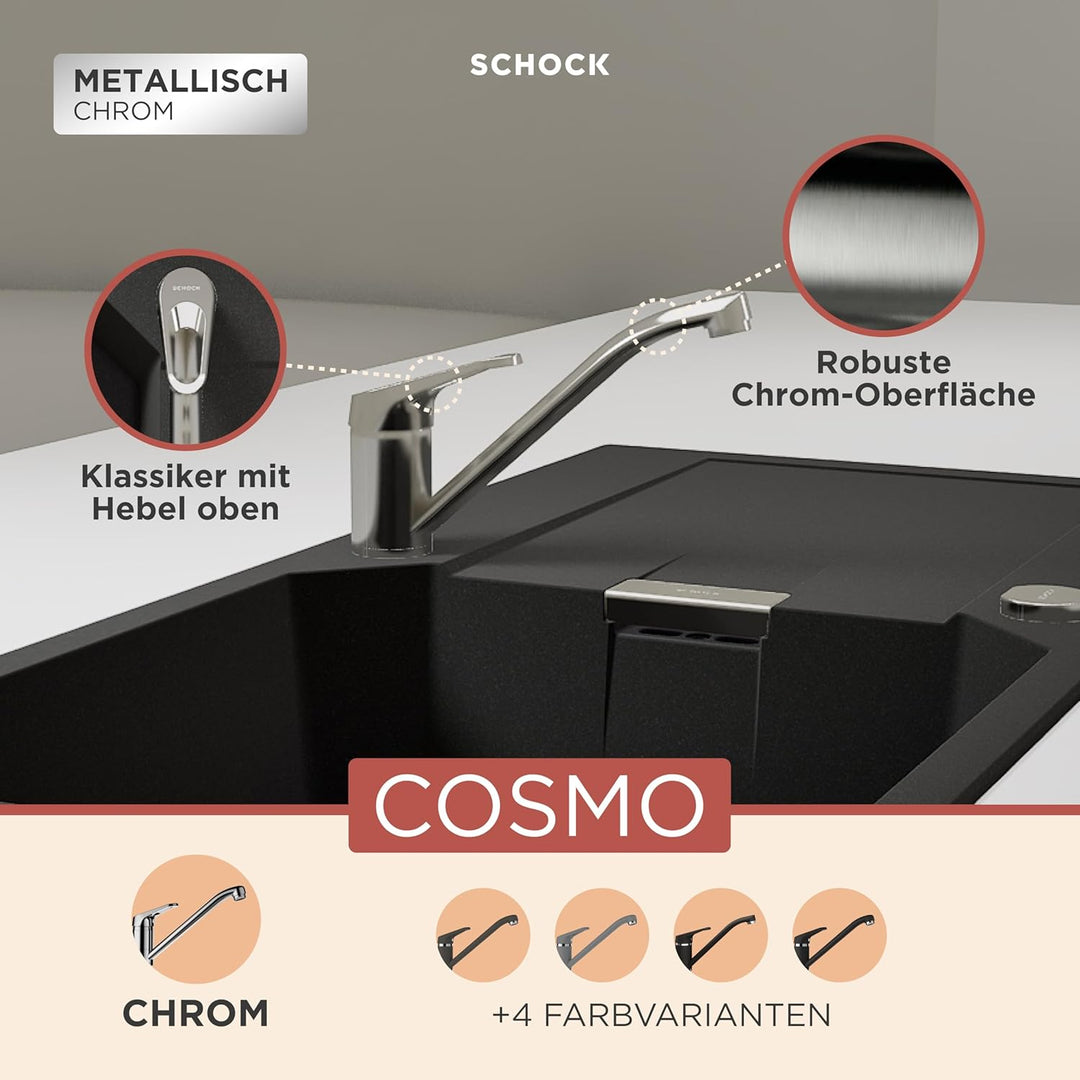 SCHOCK® Küchenarmatur COSMO Chrom I Hochdruck Einhebelmischer mit Festauslauf I 360° schwenkbar I Ze