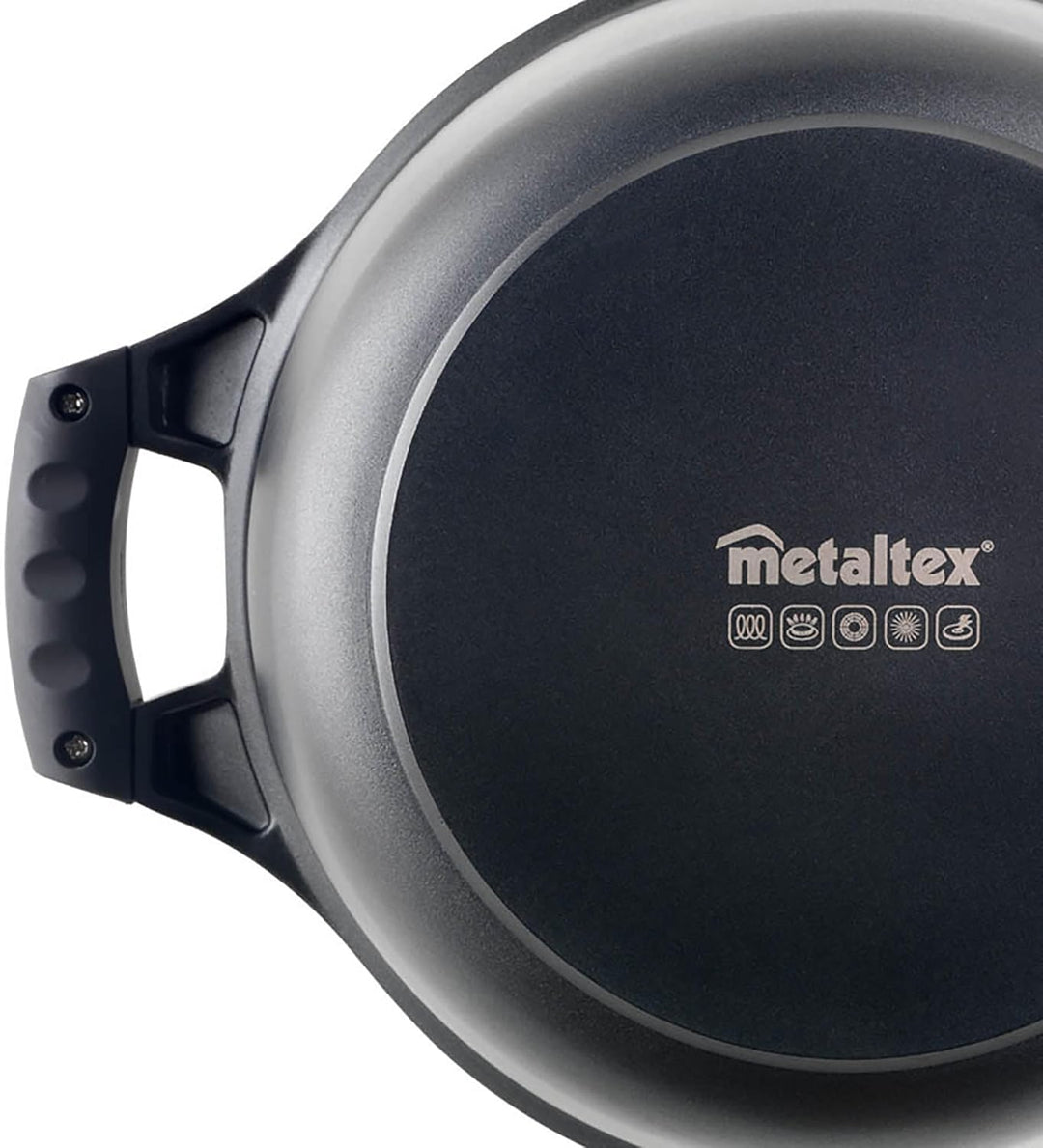 Metaltex XPERT - Low Cast Aluminum Casserole 28 cm with Tempered Glass Lid Niedriger Kasserolle 28 c