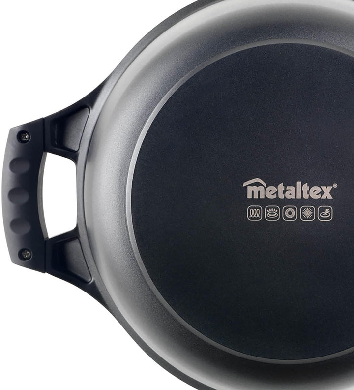 Metaltex XPERT - Low Cast Aluminum Casserole 28 cm with Tempered Glass Lid Niedriger Kasserolle 28 c