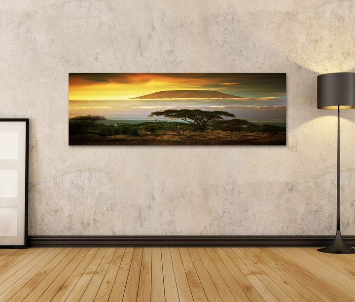 islandburner Bild auf Leinwand Berg Kilimanjaro Savanne Amboseli Kenia Wolken Sonnenuntergang Afrika