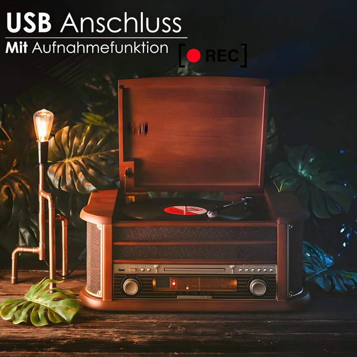Nostalgie Holz Musikanlage | Kompaktanlage | Plattenspieler | Bluetooth | Retro Stereoanlage | CD MP
