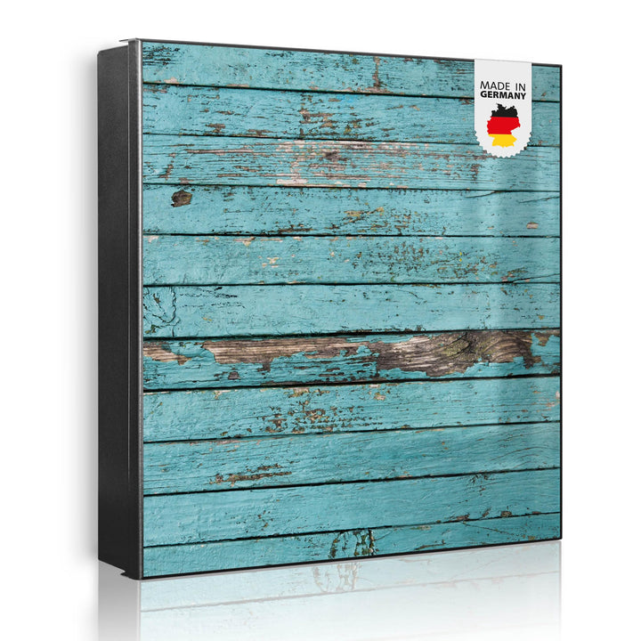 banjado® Grosser Schlüsselkasten Glas/Schlüsselbox 30cm x 30cm mit 50 Haken - Motiv Blaue Holzlatten