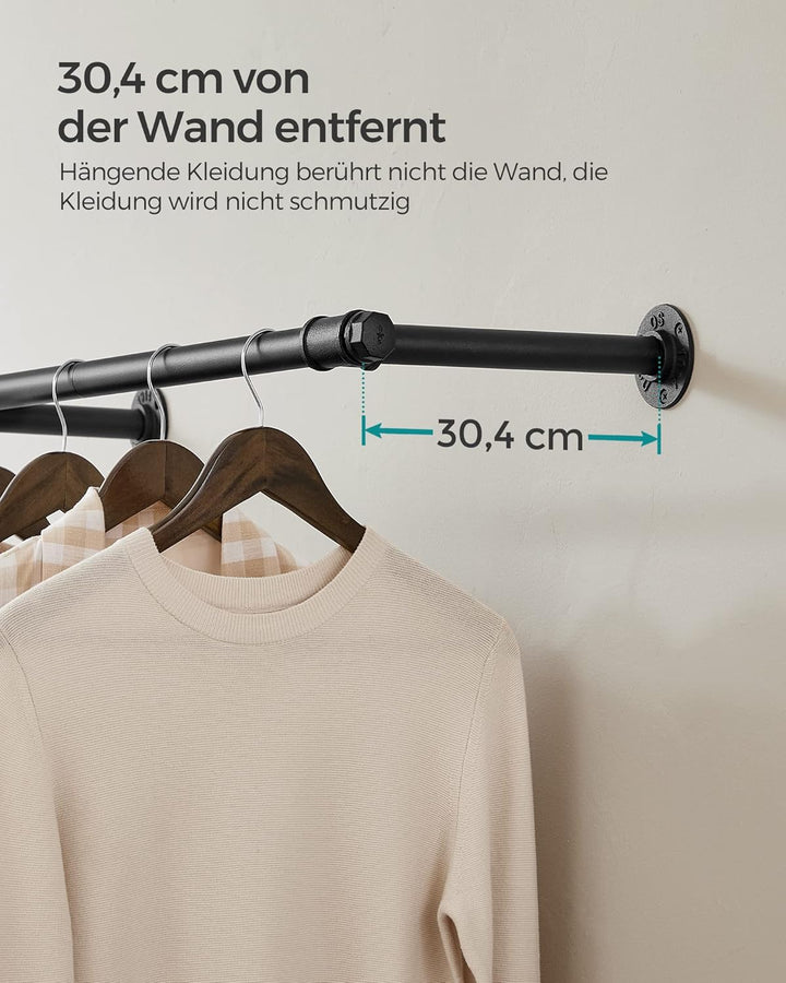 SONGMICS Kleiderstange für die Wand, 2er Set, Kleiderständer Wandmontage, Industrie-Design, platzspa