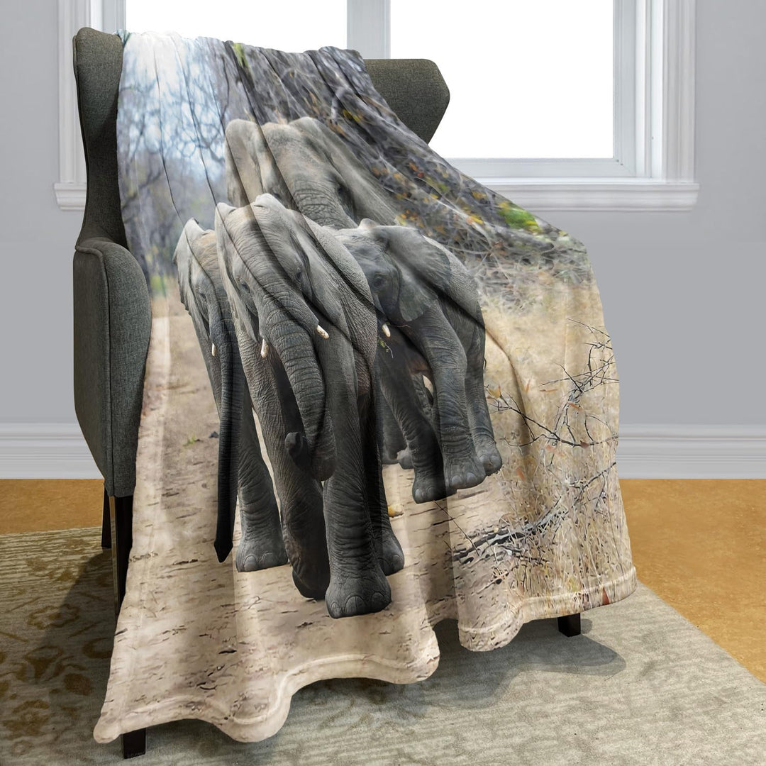 YISUMEI Bedruckte Kuscheldecke Waldstrasse Elefant Decke Weich Flanell Fleecedecke 150x200 cm 150 x