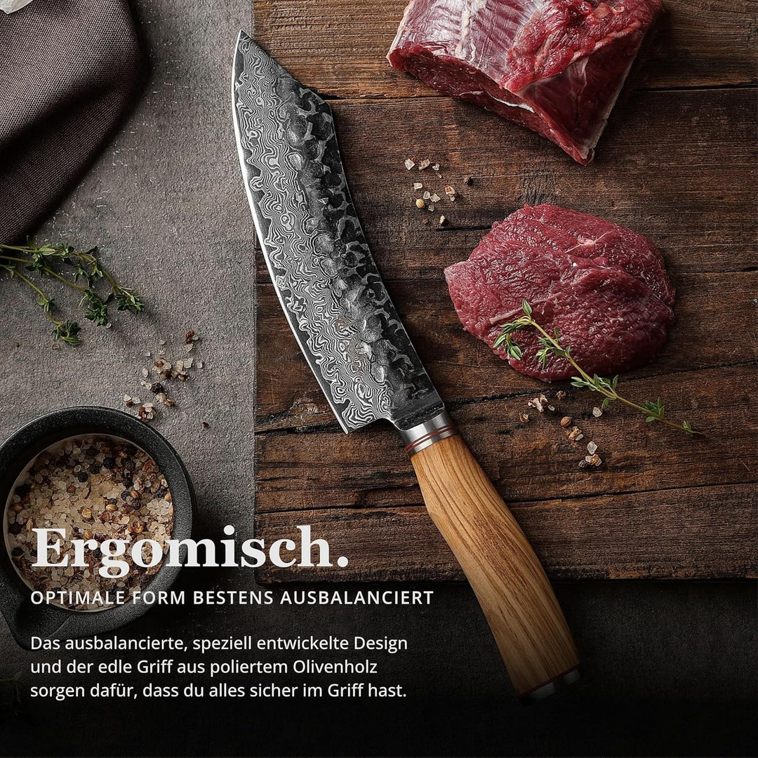 Wakoli Olive HS Serie Damastmesser Blockmesser 20 cm Klinge extrem scharf aus 67 Lagen I Damast Prof