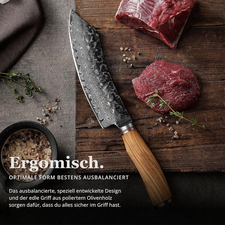 Wakoli Olive HS Serie Damastmesser Blockmesser 20 cm Klinge extrem scharf aus 67 Lagen I Damast Prof