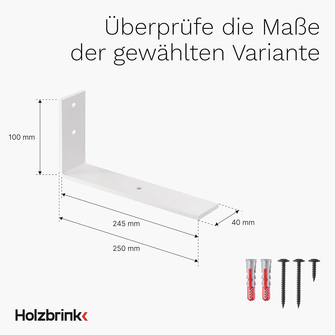HOLZBRINK Regalträger Metall Regalhalter für Wandregal, Regalwinkel, weiss 250x100x40 mm, 4 Stück, H