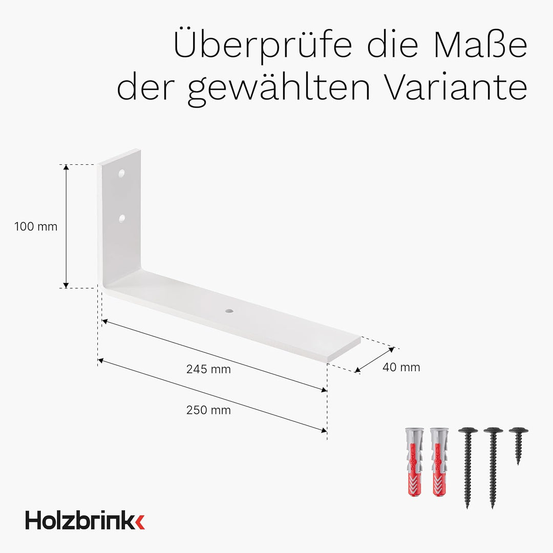 HOLZBRINK Regalträger Metall Regalhalter für Wandregal, Regalwinkel, weiss 250x100x40 mm, 2 Stück, H