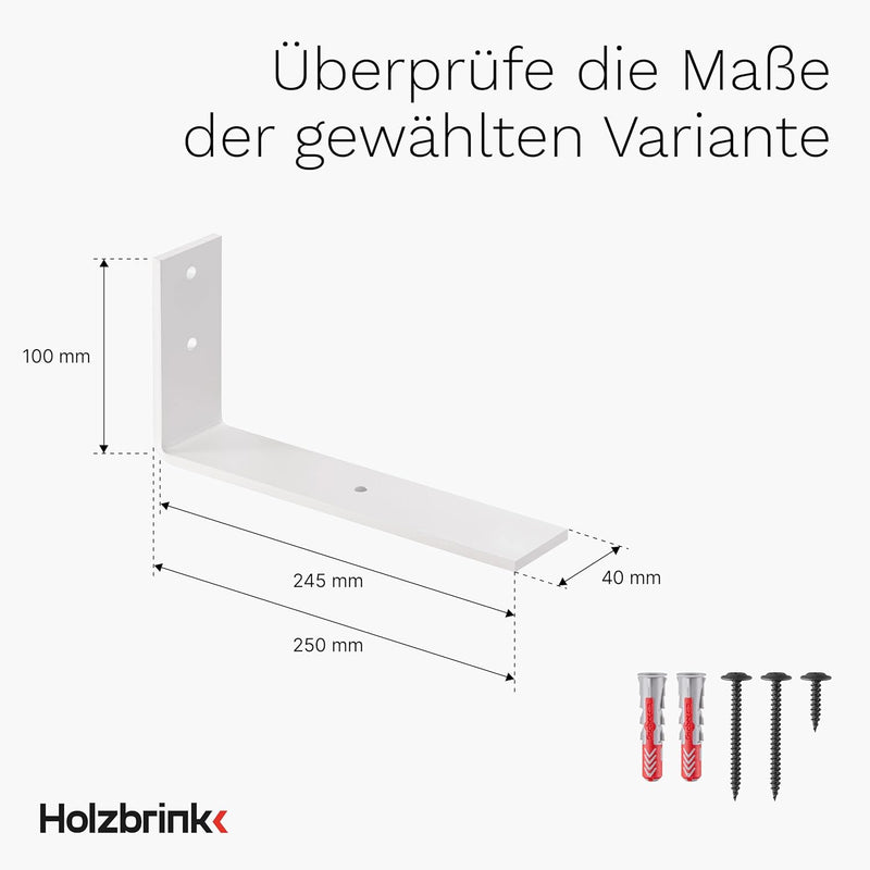 HOLZBRINK Regalträger Metall Regalhalter für Wandregal, Regalwinkel, weiss 250x100x40 mm, 10 Stück,