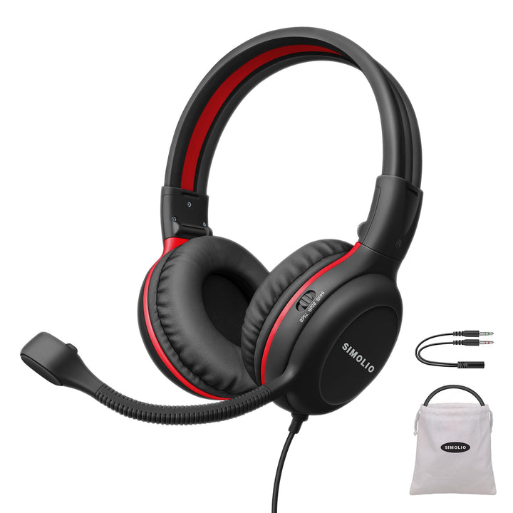 SIMOLIO Kopfhörer Kinder, Kabel Kinderkopfhörer mit Mikrofon für Schule und Gaming, On Ear kopfhörer