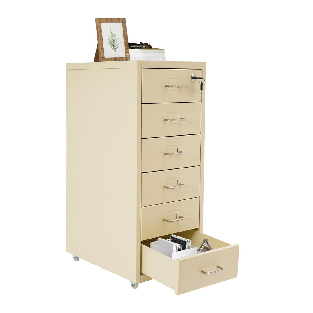 Rollcontainer mit 6 Schublade, Mobiler Aktenschrank, Metallschrank, Aktenschrank Abschliessbar mit S
