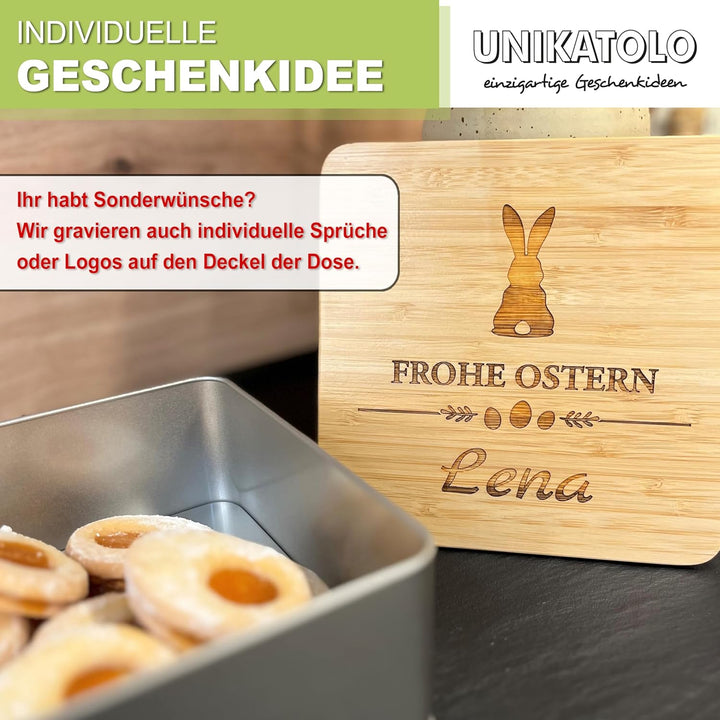 Personalisierte weihnachtliche Keksdose mit Wunschtext oder Name graviert, Plätzchendose Stollendose