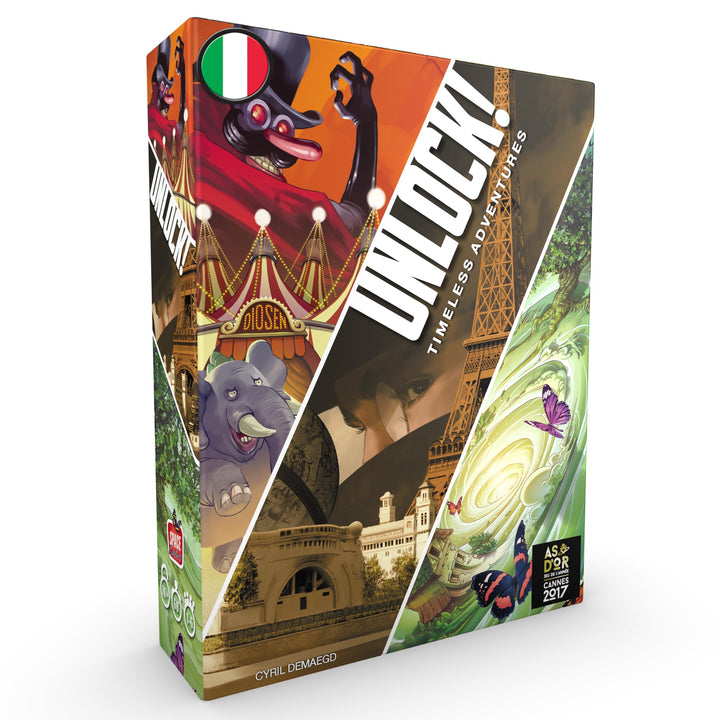 Asmodee Italia- Unlock Timeless Adventures Escape Room Tisch-Edition komplett in Italien hergestellt
