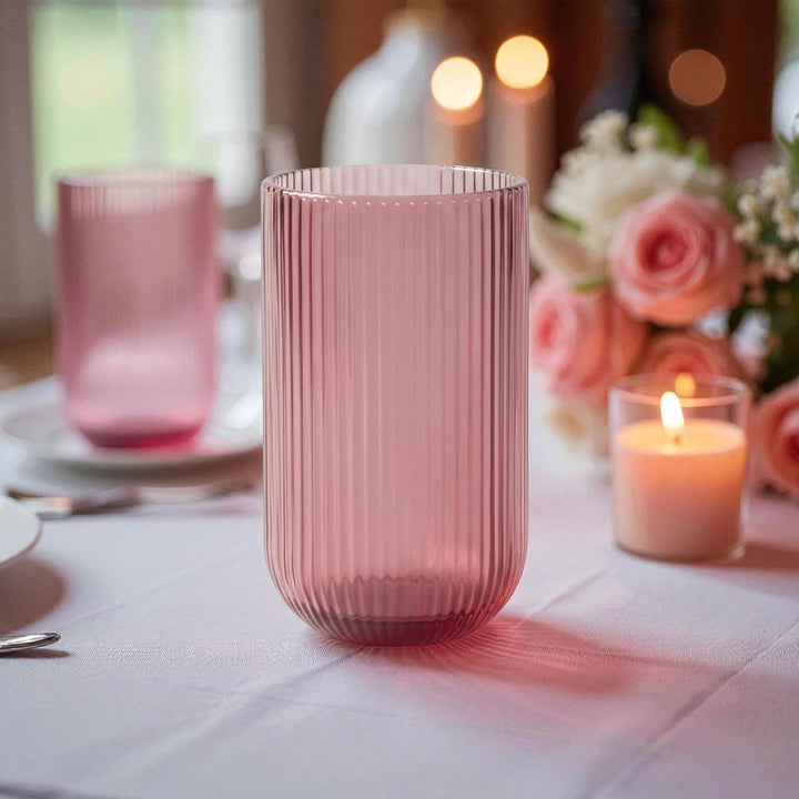 GMMH Vintage 6er-Set Farbige Trinkgläser mit Prägung (Linie/Lila/400 ml) Hochzeitsgläser, Sektgläser