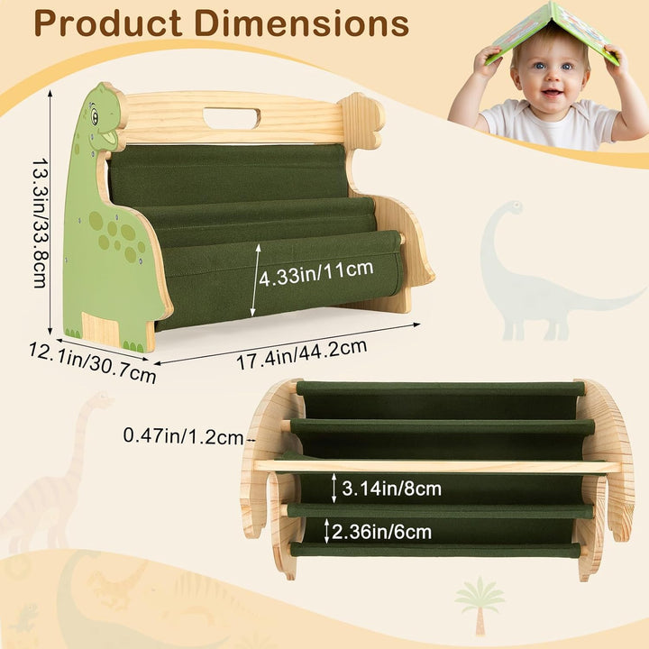 MHJY Bücherregal Kinder, doppelseitiges Holzregal mit robusten Canvas-Taschen, Montessori Stil, trag