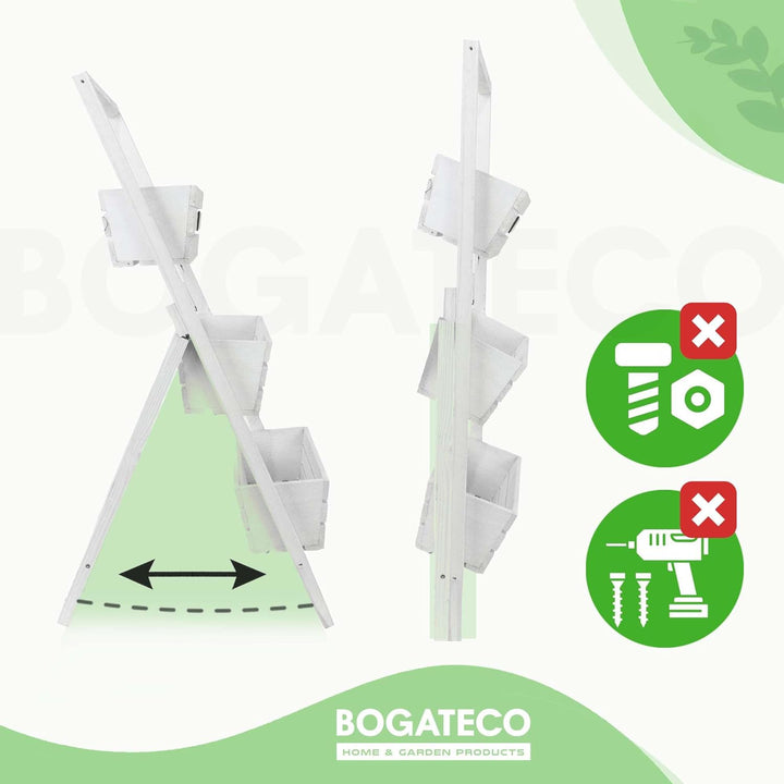 BOGATECO Set mit 3 Blumentöpfen auf einem Ständer 110cm | 3er Set Blumentopf Pflanzkübel 40x18cm | H