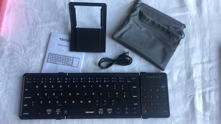 TECKNET Bluetooth Tastatur Faltbare mit Touchpad, QWERTZ Deutsch, Schwarz, Schwarz