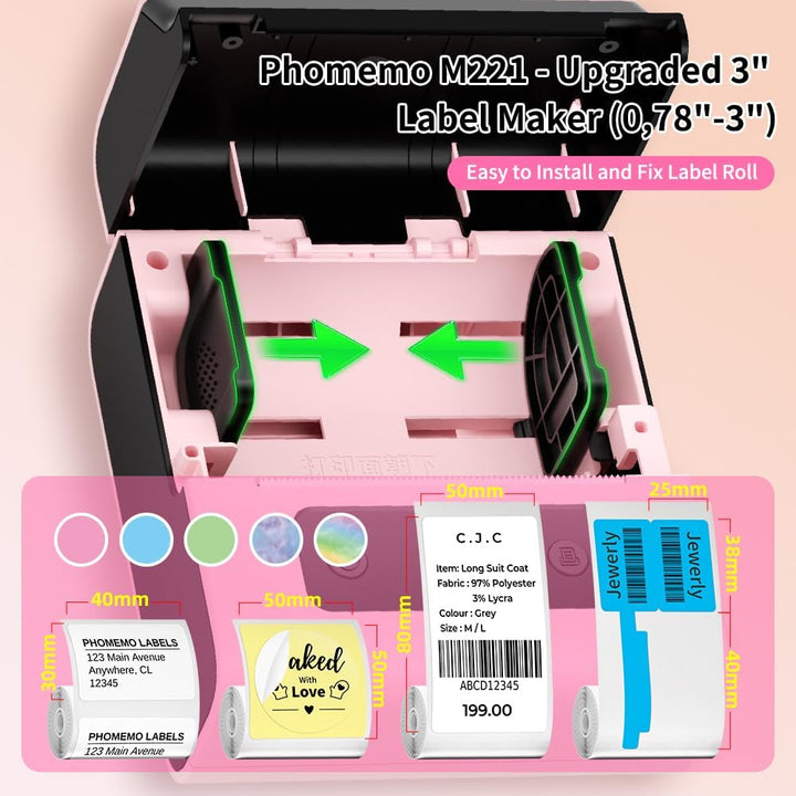 Phomemo M221 Beschriftungsgerät Selbstklebend mit 3 Etikettenrollen - Bluetooth Etikettiergerät Trag
