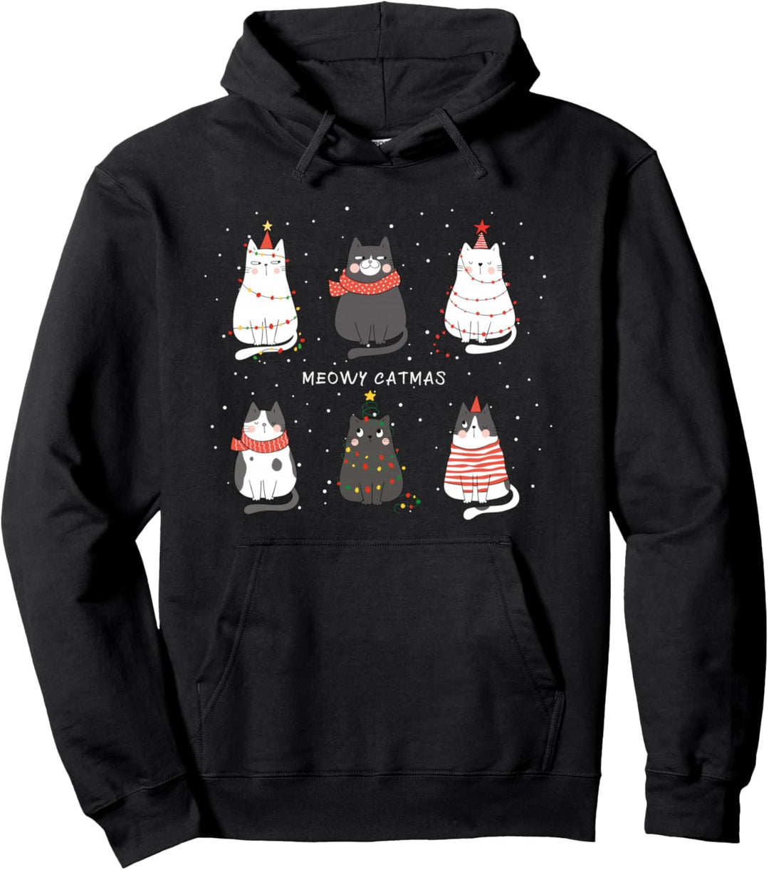 Süsse Katzen Xmas Kätzchen Weihnachtsoutfit Damen Weihnachts Pullover Hoodie