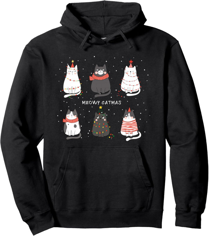 Süsse Katzen Xmas Kätzchen Weihnachtsoutfit Damen Weihnachts Pullover Hoodie