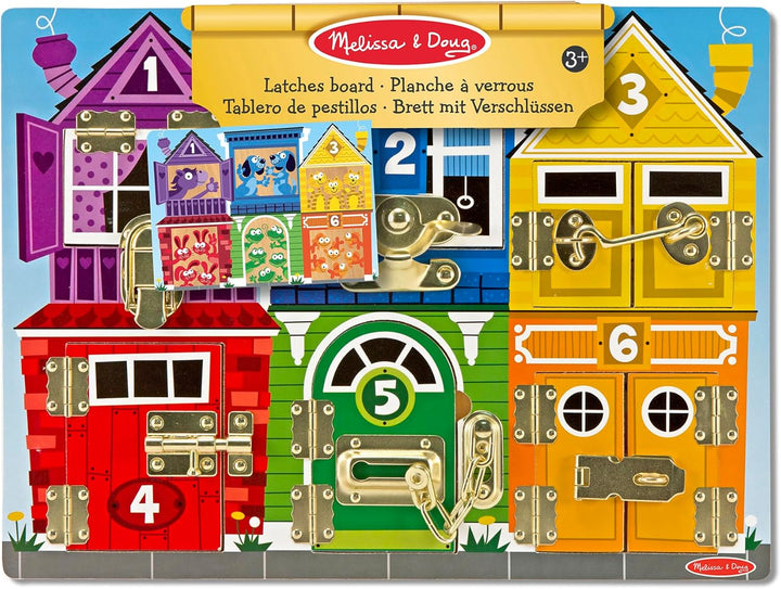 Melissa & Doug Motorikbrett aus Holz für Kinder ab 3 Jahren mit Schlössern und Riegeln Verriegelungs