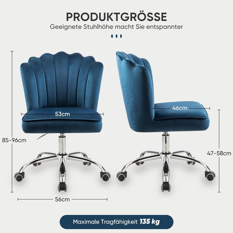 WOEOA Bürostuhl Samt Drehstuhl höhenverstellbar 360°drehbar Computerstuhl Polsterfarbe perfekt für M