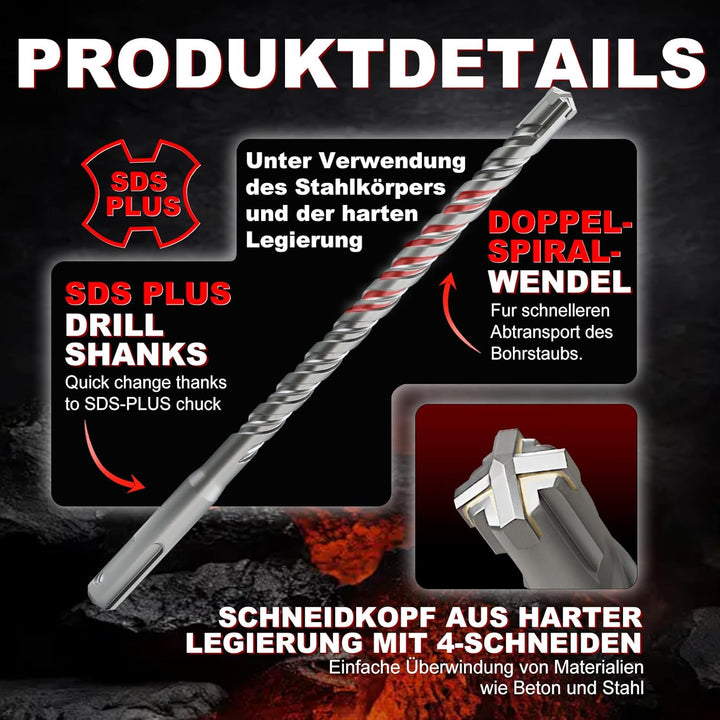 METOTY SDS Plus Bohrer 18mm×460mm，Steinbohrer,Hammerbohrer,Betonbohrer,Für Stein,Beton,Naturstein,Zi
