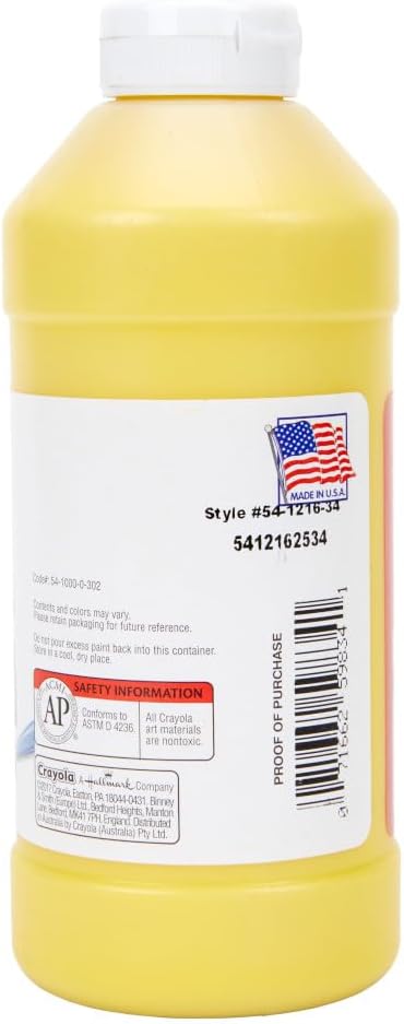Crayola. 541216034 Premier Tempera Paint, Yellow, 16 oz