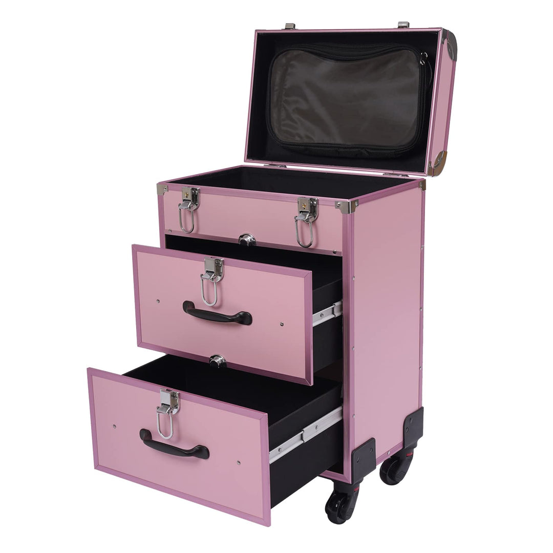Kosmetikkoffer Trolley, Make Up Koffer Mit 2 Schubladen und 2 Schloss, Friseurkoffer Gross 36x23x58c