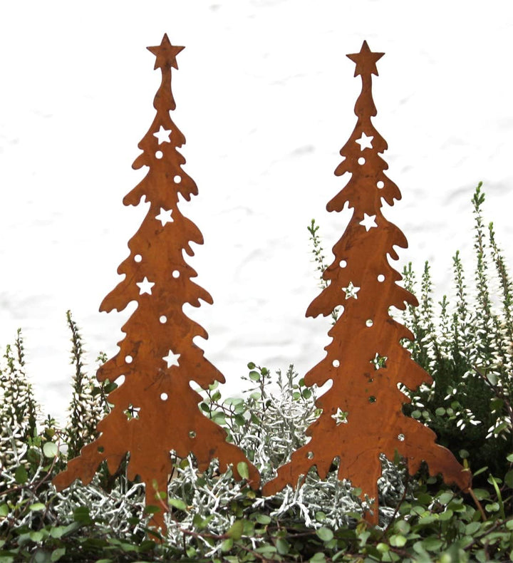 LB H&amp;F Lilienburg 2er Set Weihnachtsdeko Roststecker Rost Metall wetterfest 35cm Tannenbaum Stern (W
