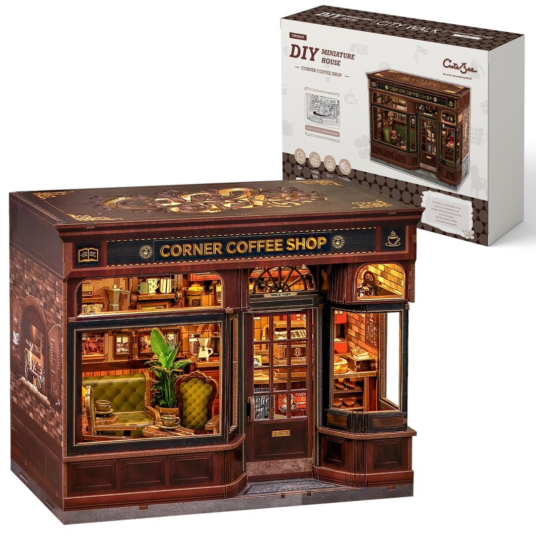 CUTEBEE Book Nook Kit – DIY Miniatur Haus Puppenhaus Modellbau Kit für Erwachsene mit LED-Licht, 3D