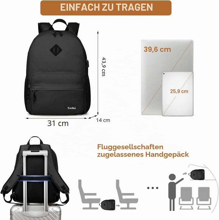 Schwarzer Rucksack für Schule Teens Jungen Mädchen, leichte Casual Rucksäcke für Männer und Frauen,