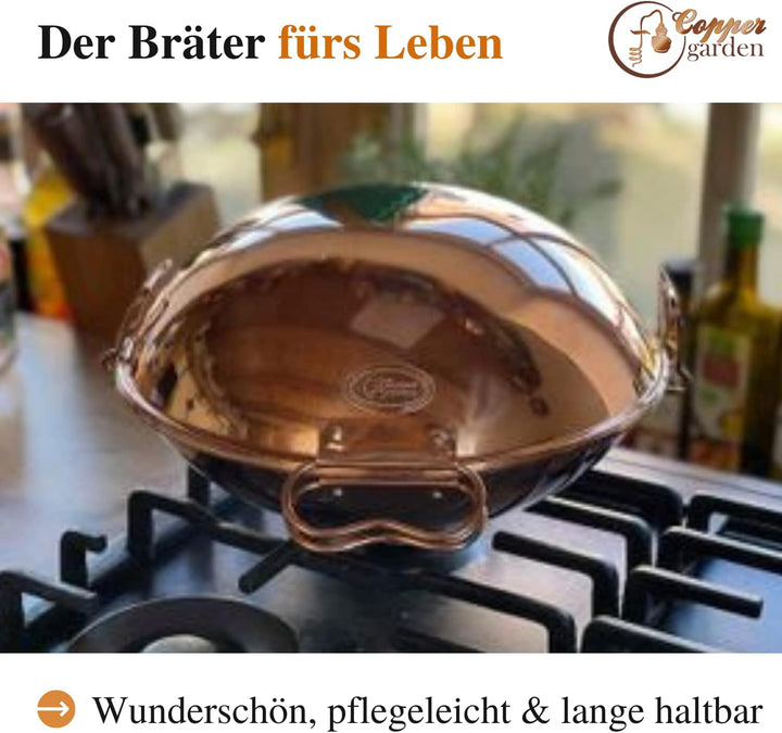 CopperGarden® Cataplana Bräter aus handverzinntem glattem Kupfer mit ca 30 cm Durchmesser I Portugie