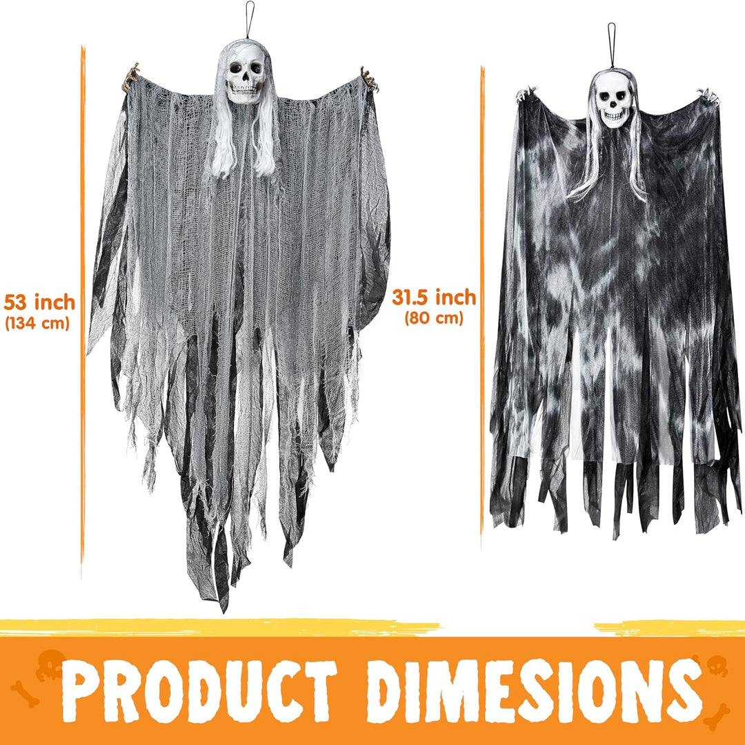 JOYIN 3 Stück Halloween-Sensenmänner zum Aufhängen, Einer 139,7 cm, Zwei 89,9 cm grosse Halloween-Sk