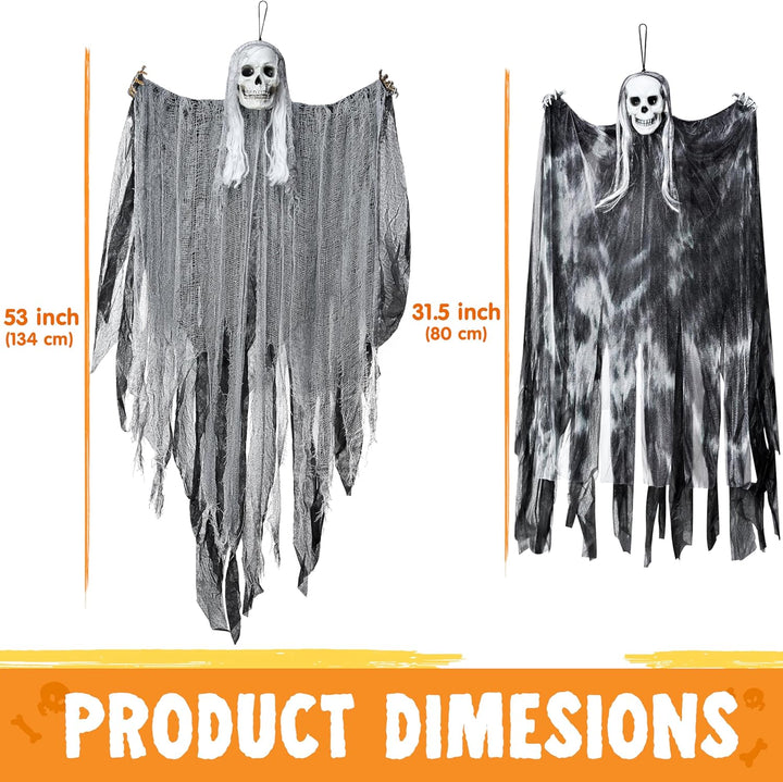 JOYIN 3 Stück Halloween-Sensenmänner zum Aufhängen, Einer 139,7 cm, Zwei 89,9 cm grosse Halloween-Sk