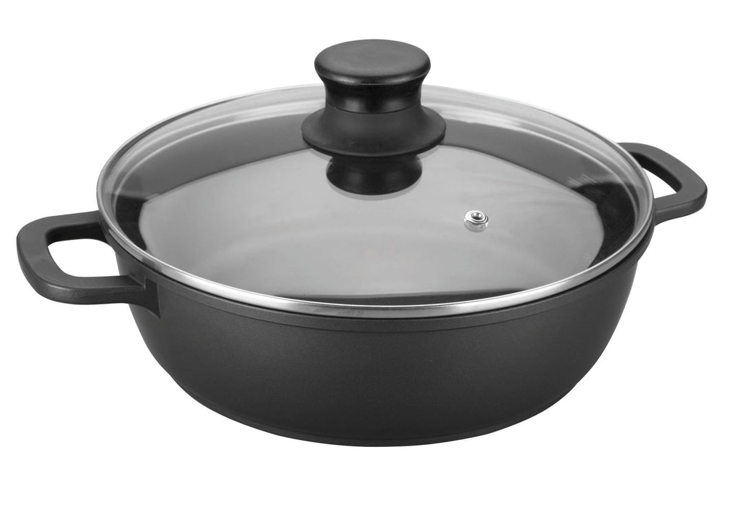 Lacor BRATENTOPF M/GLASDECKEL 28 GIESSENALUM, Aluminium, Schwarz, 28 cm