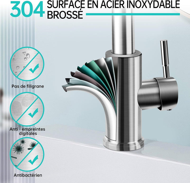 Wasserhahn Küche mit Brause 2 Modi, Armatur Hochdruck Küchenarmatur Schwarz, 360° Schwenkbar Spültis