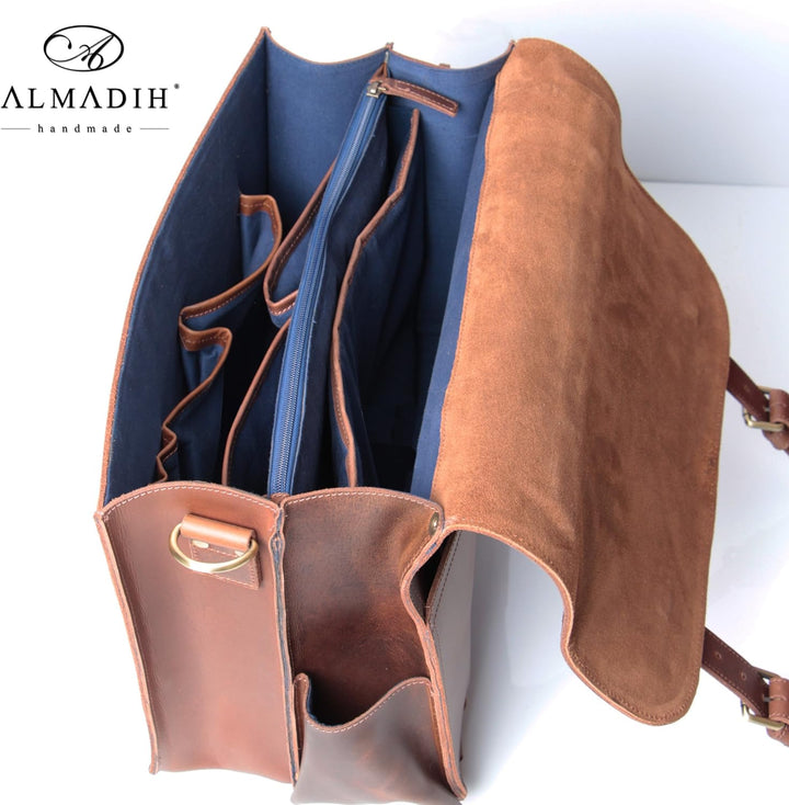 ALMADIH Leder Multifunktionstasche WALKER Aktentasche, Rucksack + Umhängetasche in einem! Handgefert